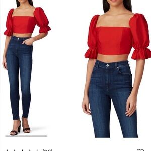 Red Puff Sleeve Crop Top C/MEO Collective